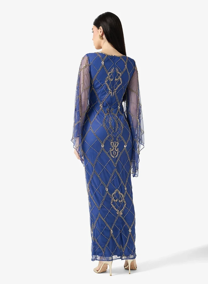 Amelia Rose  Flared Sleeve Sequin Maxi Dress for Women | Best Price UAE